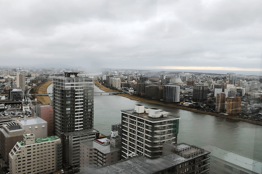 從新潟日報展望室眺望萬代橋景色